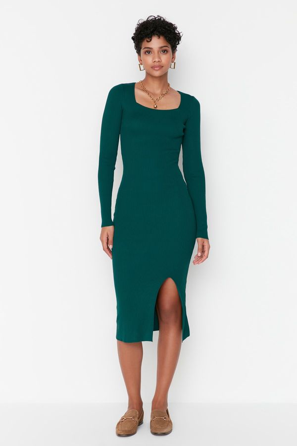 Trendyol Trendyol Oil Square Neck Slit Knitwear Dress