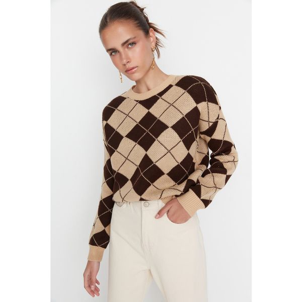 Trendyol Trendyol Open Camel Jacquard Knitwear Sweater