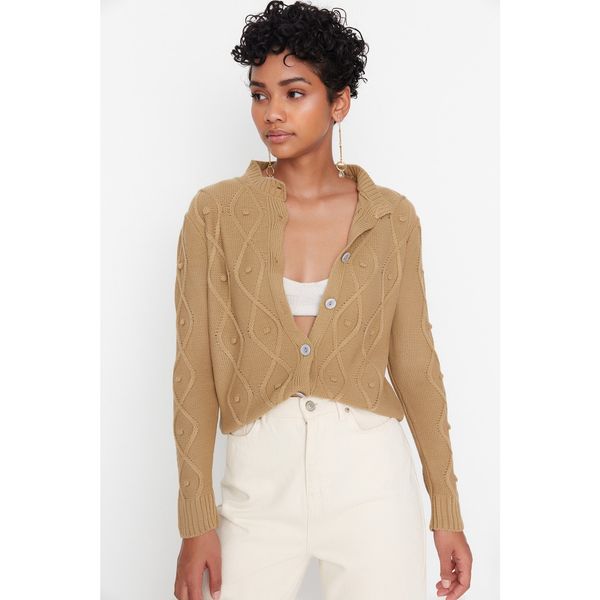 Trendyol Trendyol Open Camel Knit Detailed Knitwear Cardigan