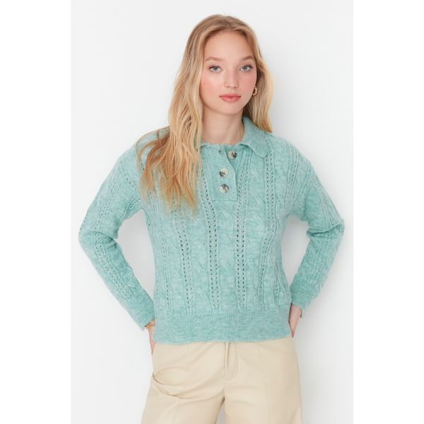 Trendyol Trendyol Open Mint Polo Neck Crop Knitwear Sweater