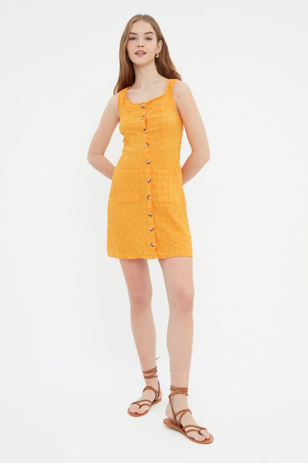 Trendyol Trendyol Orange Buttoned Fabric Textured Dress