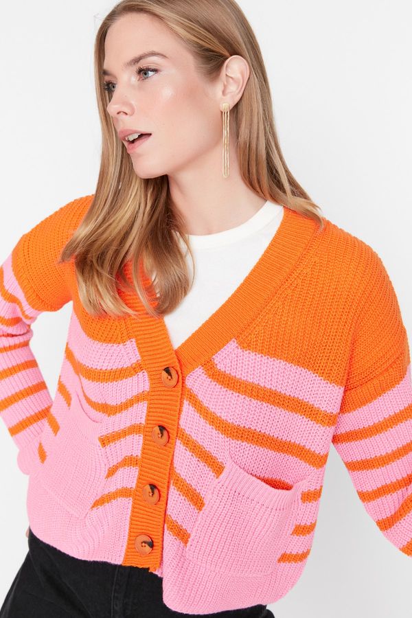 Trendyol Trendyol Orange Color Block Knitwear Cardigan