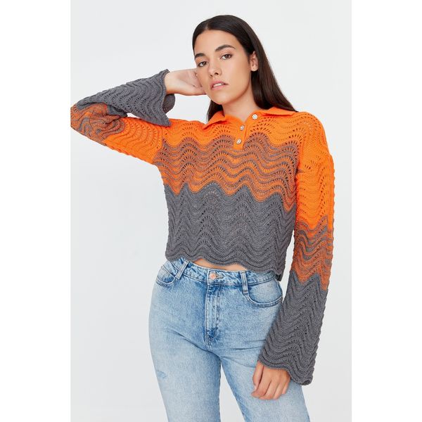 Trendyol Trendyol Orange Crop Polo Collar Knitwear Sweater