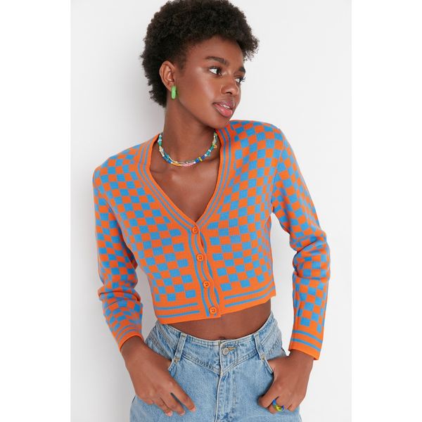 Trendyol Trendyol Orange Crop Square Patterned Knitwear Sweater