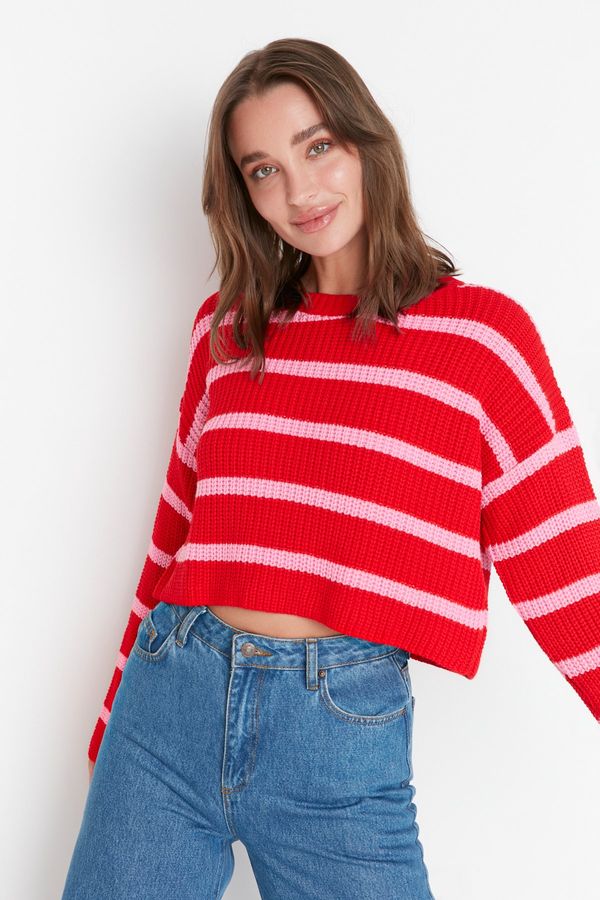 Trendyol Trendyol Orange Crop Striped Knitwear Sweater