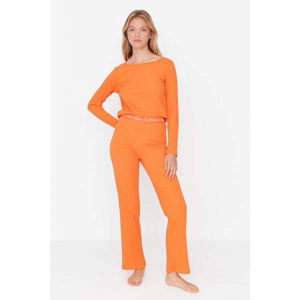 Trendyol Trendyol Orange Elastic Detailed Knitted Pajamas Set