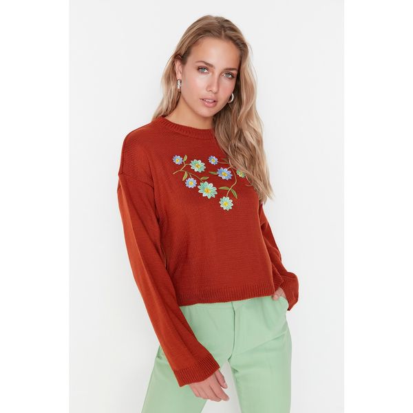 Trendyol Trendyol Orange Embroidery Detailed Knitwear Sweater