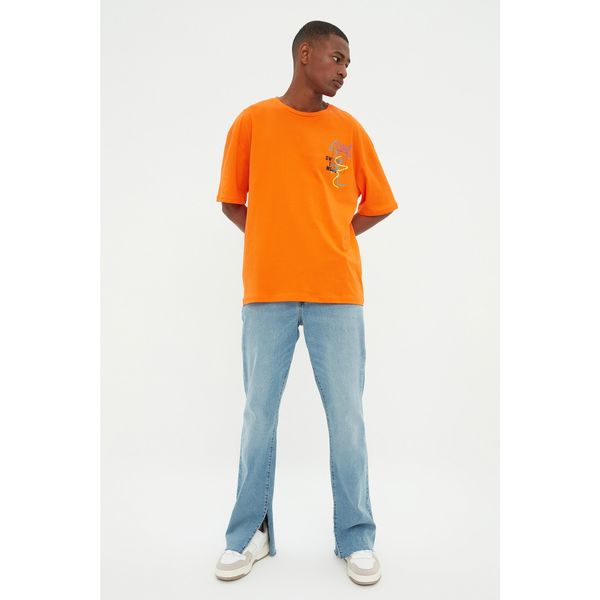 Trendyol Trendyol Orange Men's Relaxed Fit Printed Short Sleeved T-Shirt