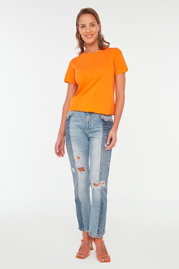 Trendyol Trendyol Orange Printed Basic Knitted T-Shirt