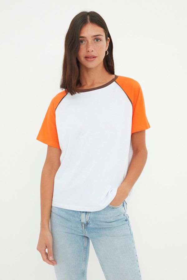Trendyol Trendyol Orange Semi-fitted Raglan Sleeve Knitted T-Shirt