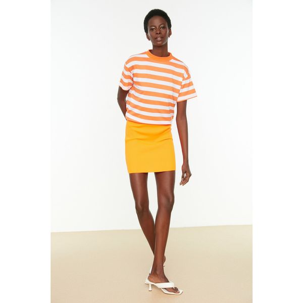 Trendyol Trendyol Orange Striped Basic Stand Up Collar Knitted T-Shirt