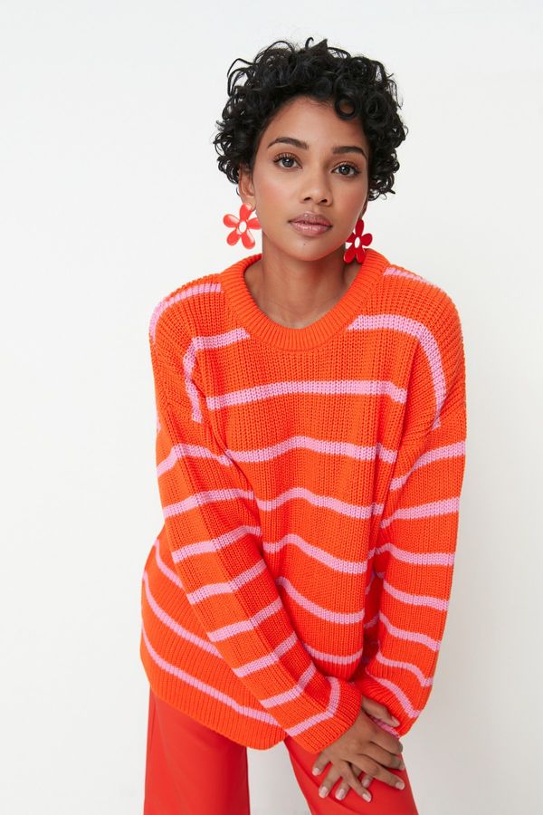 Trendyol Trendyol Orange Striped Knitwear Sweater