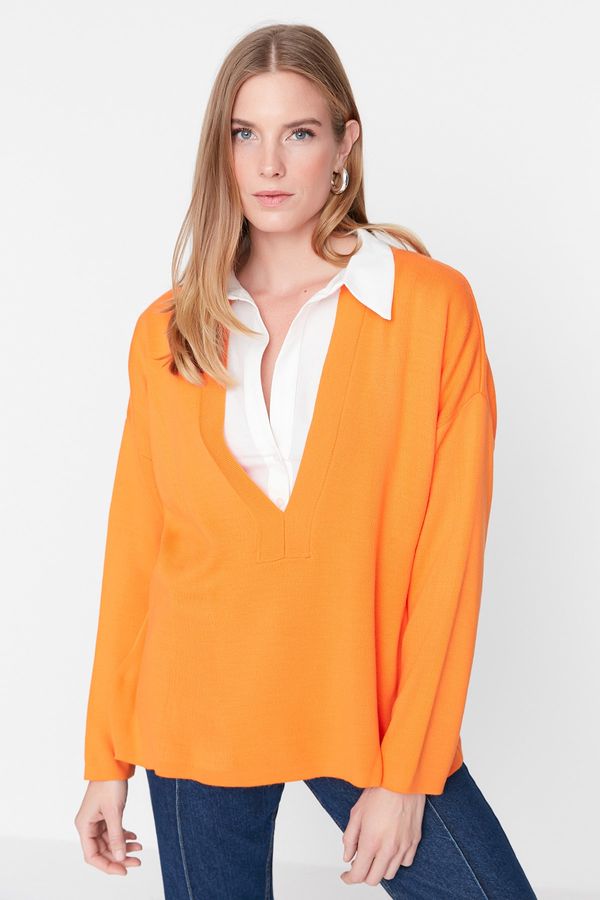 Trendyol Trendyol Orange V-Neck Knitwear Sweater