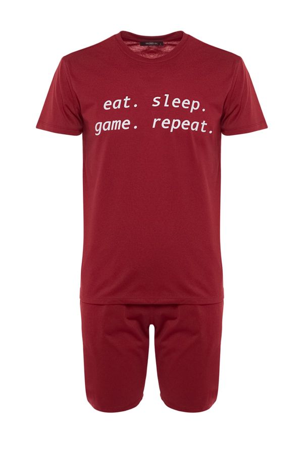 Trendyol Trendyol Pajama Set - Burgundy - With Slogan
