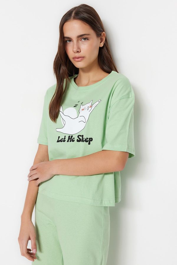 Trendyol Trendyol Pajama Set - Green - With Slogan
