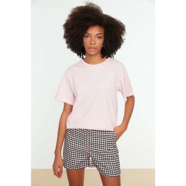 Trendyol Trendyol Pink Boyfriend Printed Knitted T-Shirt