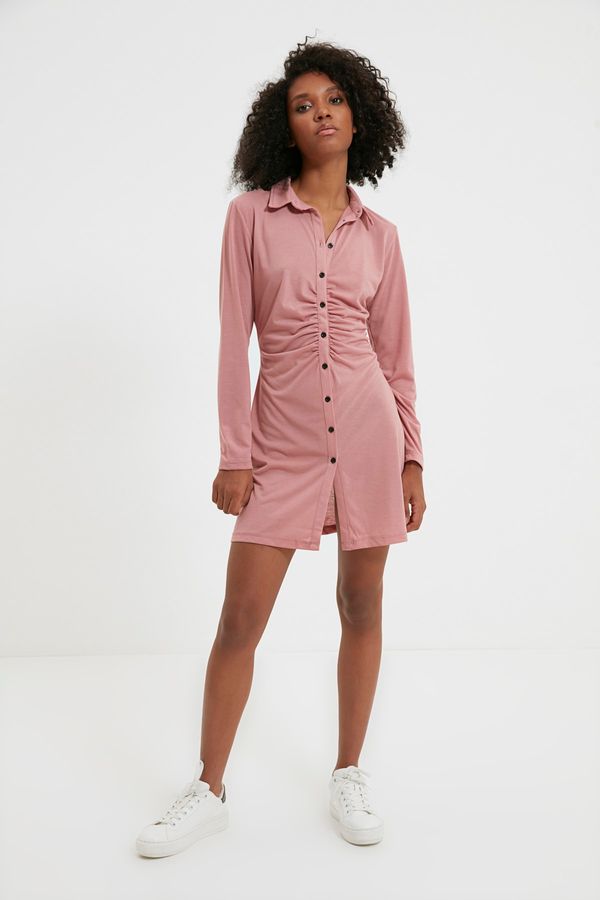 Trendyol Trendyol Pink Button Detailed Pleated Knitted Dress