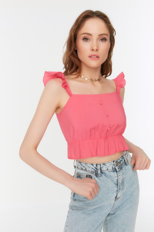 Trendyol Trendyol Pink Button Detailed Ruffled Strap Blouse