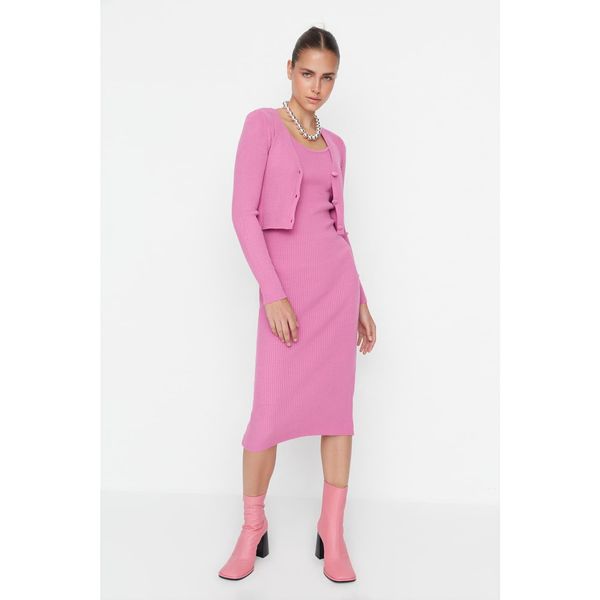 Trendyol Trendyol Pink Button Szczegółowa sukienka z kardiganu Dzianinowy garnitur