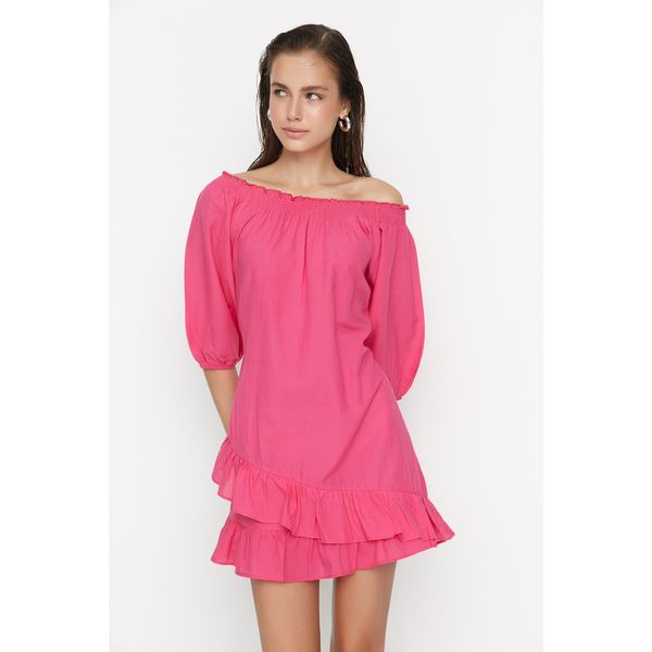 Trendyol Trendyol Pink Carmen Collar Voile Beach Dress
