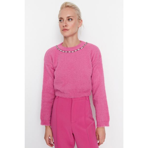 Trendyol Trendyol Pink Crop Beard Rope Knitwear Sweater