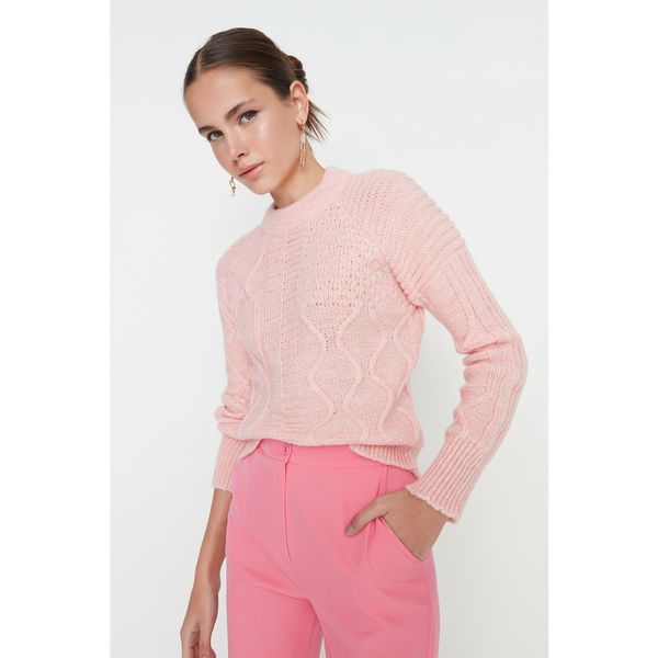Trendyol Trendyol Pink Crop Knit Detailed Knitwear Sweater