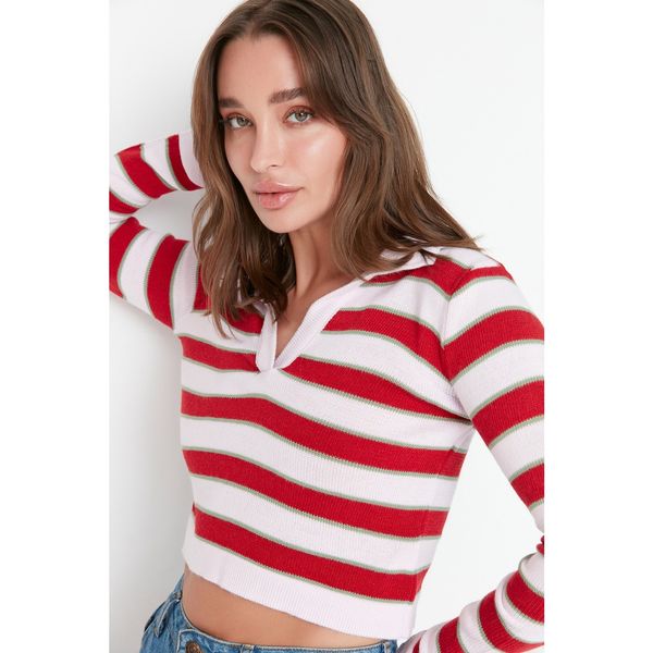 Trendyol Trendyol Pink Crop Striped Knitwear Sweater