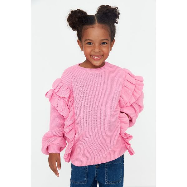 Trendyol Trendyol Pink Frill Detailed Girl Knitwear Sweater
