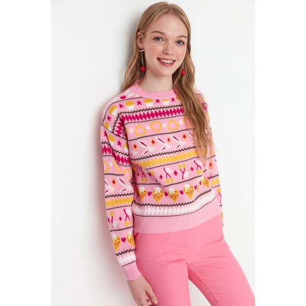 Trendyol Trendyol Pink Fruit Patterned Knitwear Sweater
