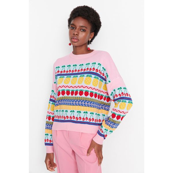 Trendyol Trendyol Pink Fruit Patterned Knitwear Sweater