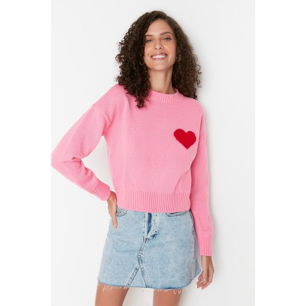 Trendyol Trendyol Pink Heart Detailed Knitwear Sweater