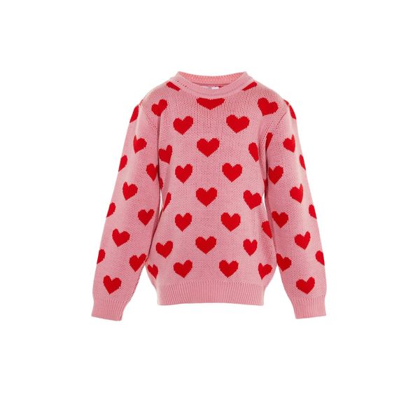 Trendyol Trendyol Pink Heart Patterned Girl Knitwear Sweater