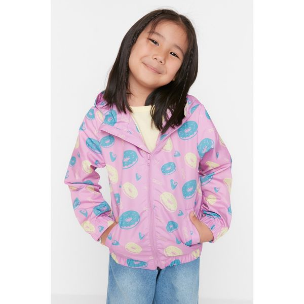 Trendyol Trendyol Pink Hooded Patterned Pocket Detailed Girl Raincoat