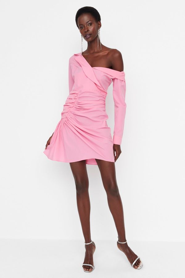Trendyol Trendyol Pink Off Shoulder Poplin Dress