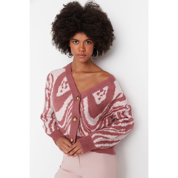 Trendyol Trendyol Pink Oversize Patterned Knitwear Cardigan