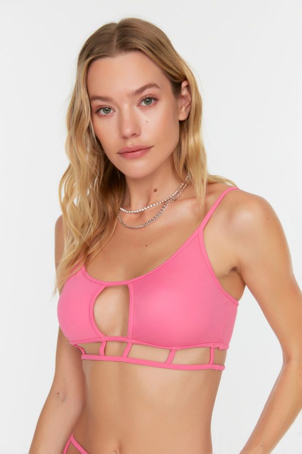 Trendyol Trendyol Pink Piping Detailed Bandeu Bikini Top