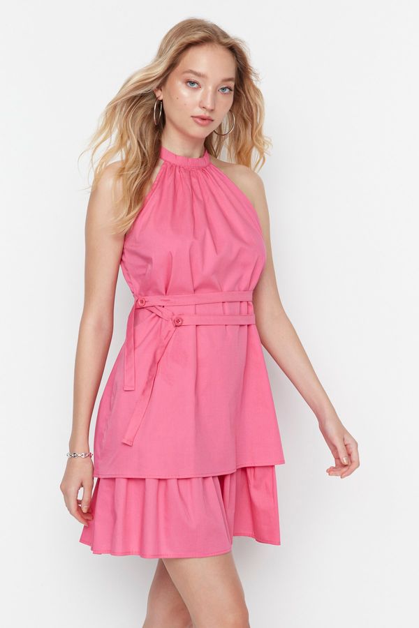 Trendyol Trendyol Pink Piping Detailed Poplin Dress