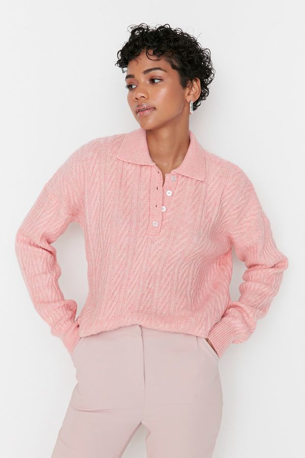 Trendyol Trendyol Pink Polo Collar Dzianinowy sweter