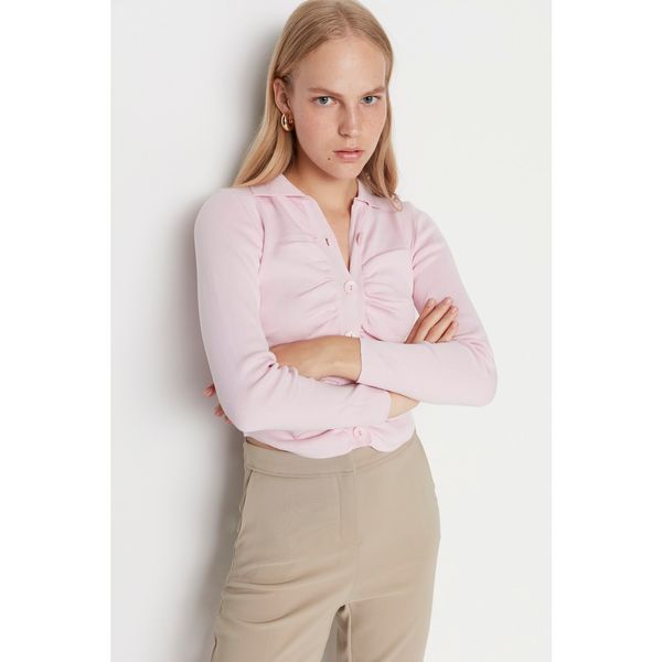 Trendyol Trendyol Pink Polo Collar Knitwear Cardigan