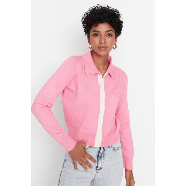 Trendyol Trendyol Pink Polo Collar Knitwear Cardigan