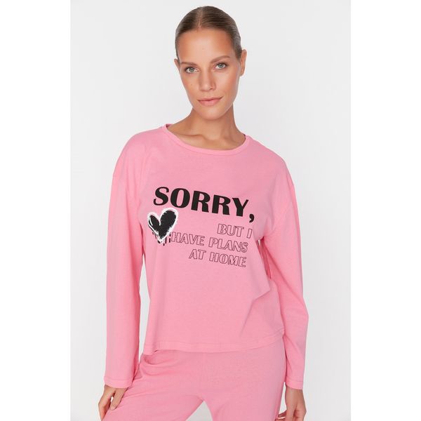 Trendyol Trendyol Pink Printed Knitted Pajamas Set