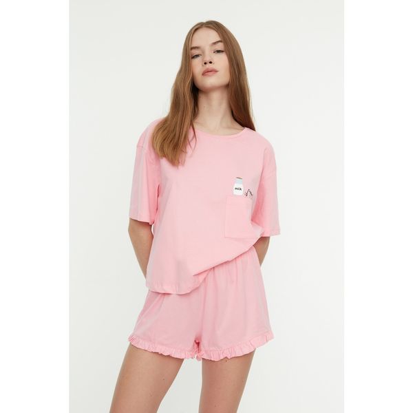 Trendyol Trendyol Pink Printed Knitted Pajamas Set