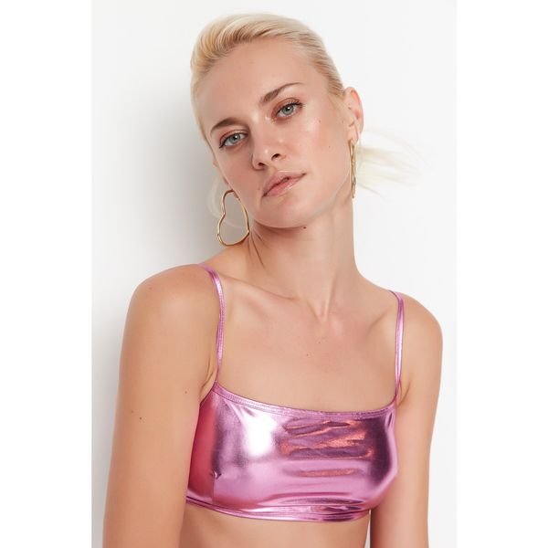 Trendyol Trendyol Pink Shiny Fabric Strapless Bikini Top