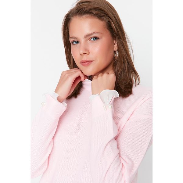 Trendyol Trendyol Pink Sleeve Pearl Detailed Knitwear Sweater