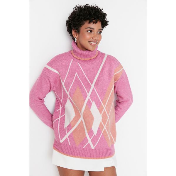 Trendyol Trendyol Pink Turtleneck Jacquard Knitwear Sweater