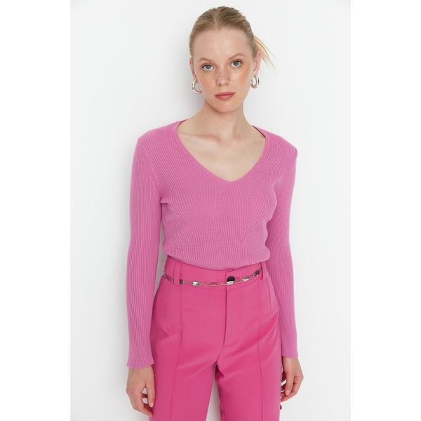Trendyol Trendyol Pink V-Neck Knitwear Pullover Sweater