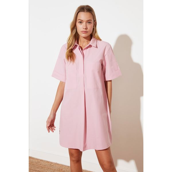 Trendyol Trendyol Pink Wide Cut Pocket Szczegółowa koszulowa sukienka
