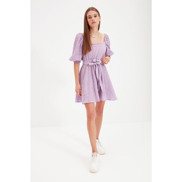 Trendyol Trendyol Purple Belted Square Collar Dress