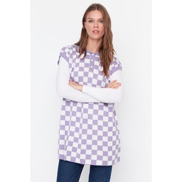 Trendyol Trendyol Purple Checker Pattern Knitwear Sweater