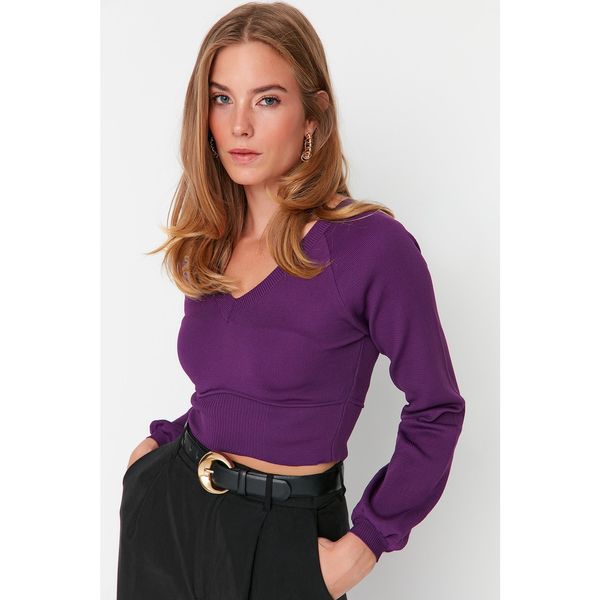 Trendyol Trendyol Purple Crop V Neck Knitwear Sweater